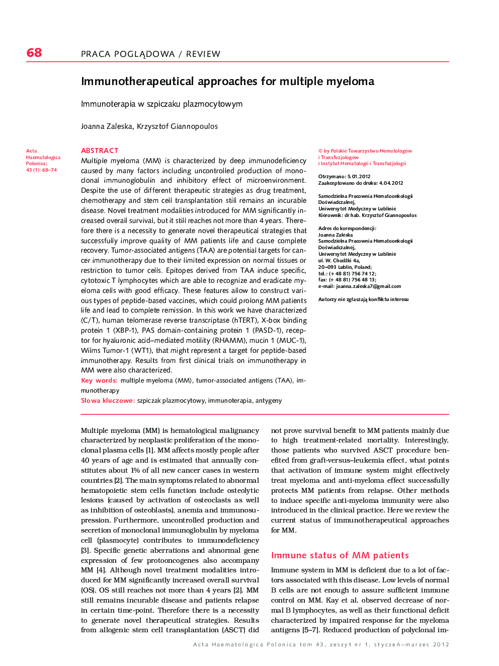 Immunotherapeutical approaches for multiple myeloma