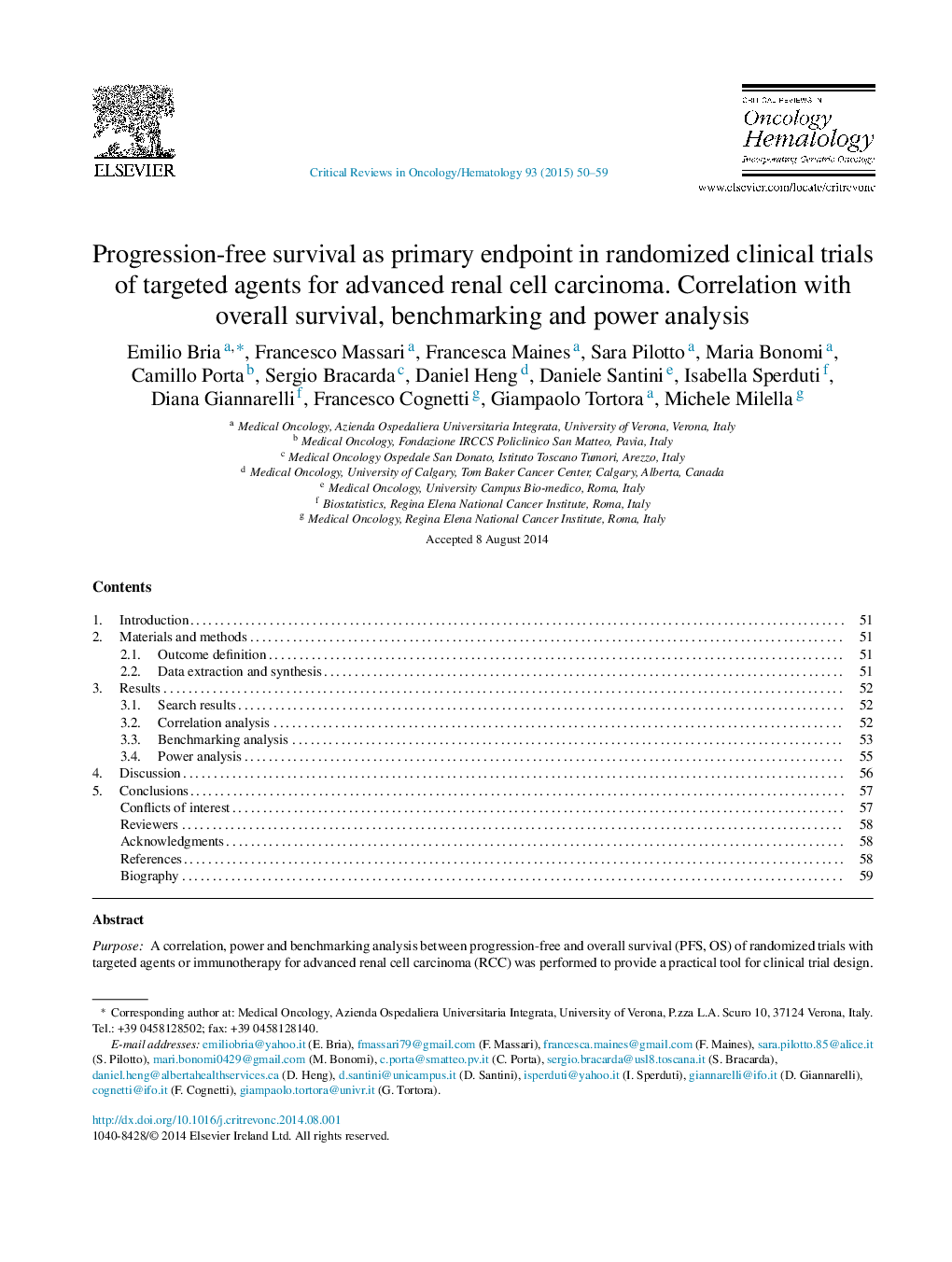 Progression-free survival as primary endpoint in randomized clinical trials of targeted agents for advanced renal cell carcinoma. Correlation with overall survival, benchmarking and power analysis