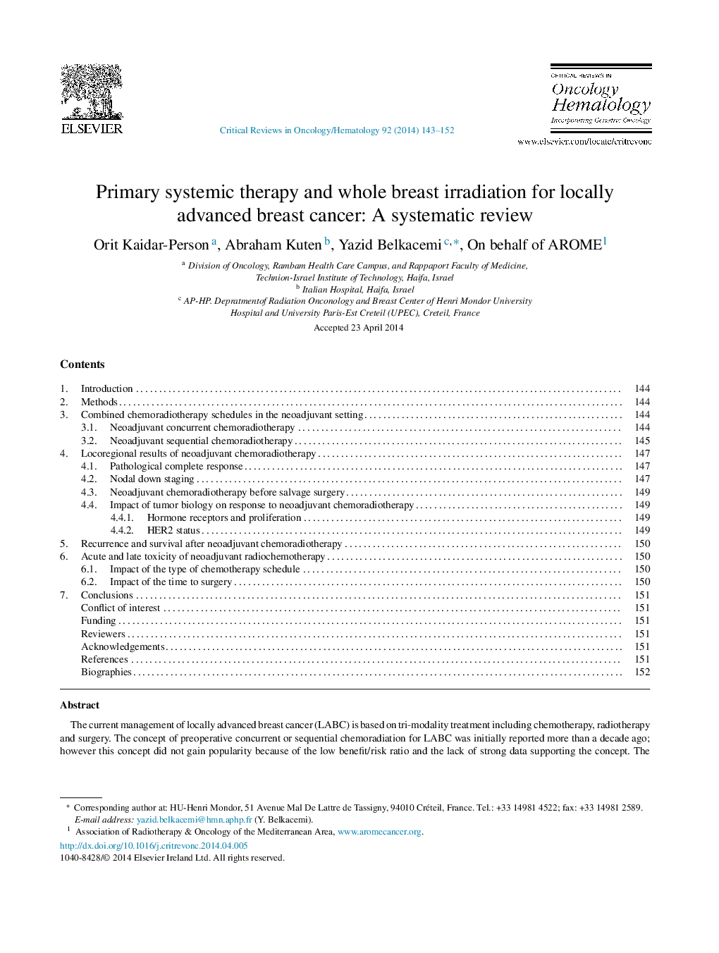 درمان اولیه سیستمیک و سرایت کامل سینه برای سرطان موضعی پیشرفته پستان: یک بررسی سیستماتیک 