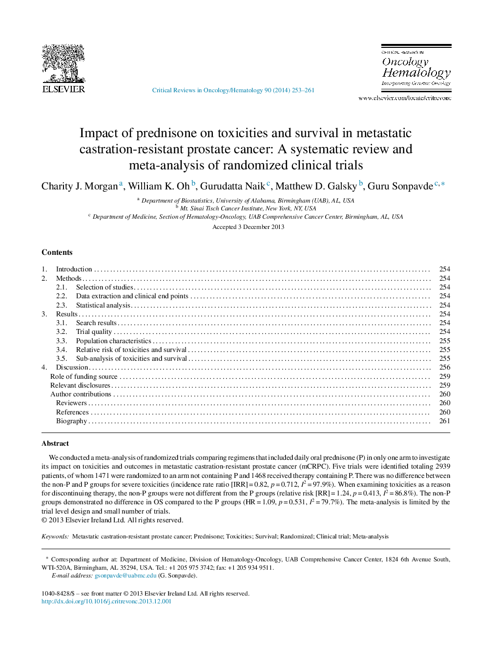 تاثیر پردنیزون بر سمیت و بقا در سرطان پروستات مقاوم به کاستاریکا متاستاتیک: بررسی منظم و متاآنالیز آزمایشات بالینی تصادفی 