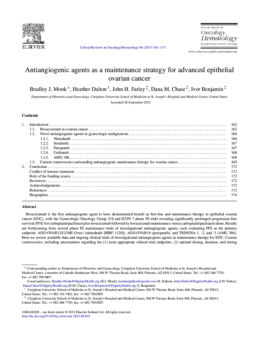 Antiangiogenic agents as a maintenance strategy for advanced epithelial ovarian cancer