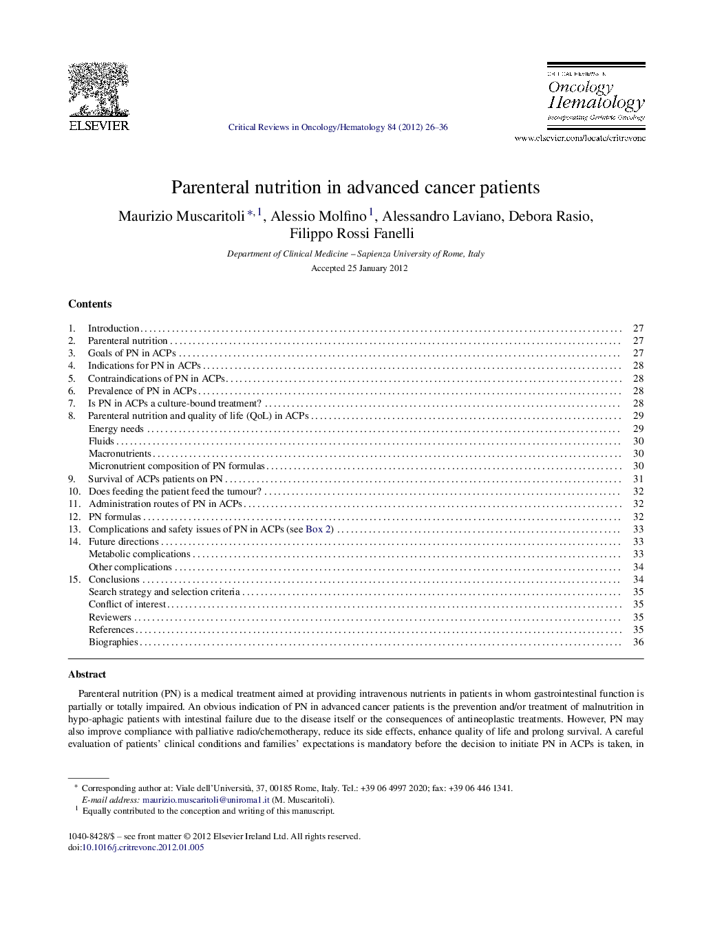 Parenteral nutrition in advanced cancer patients