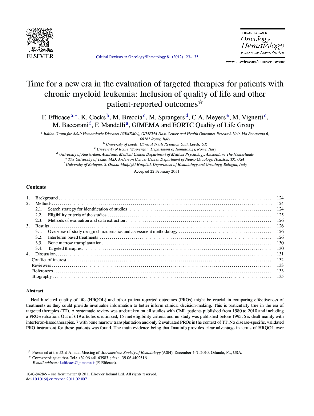 Time for a new era in the evaluation of targeted therapies for patients with chronic myeloid leukemia: Inclusion of quality of life and other patient-reported outcomes 