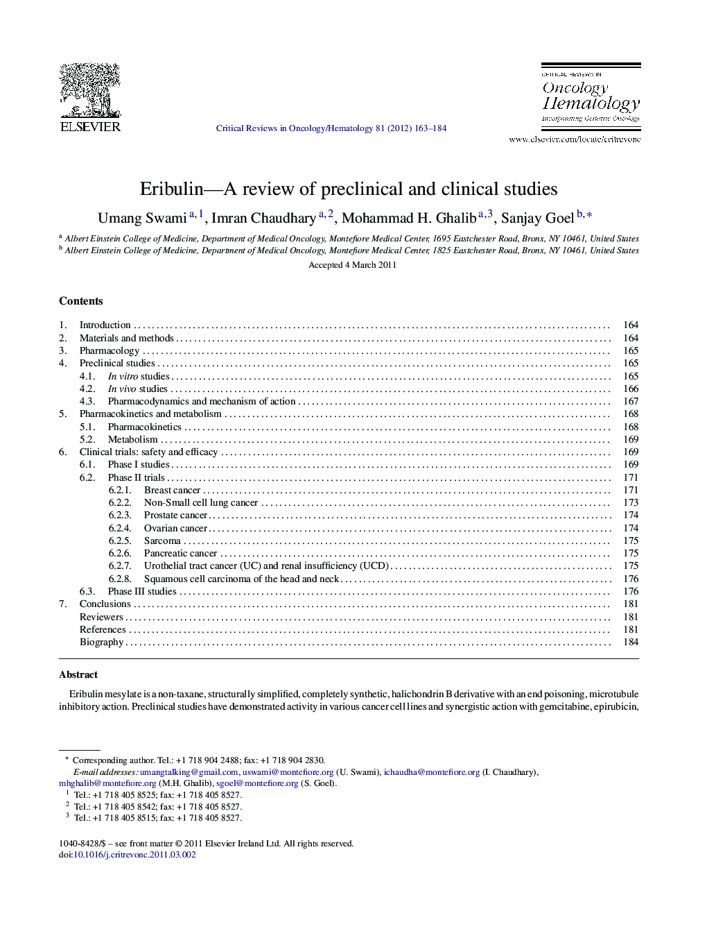 Eribulin—A review of preclinical and clinical studies