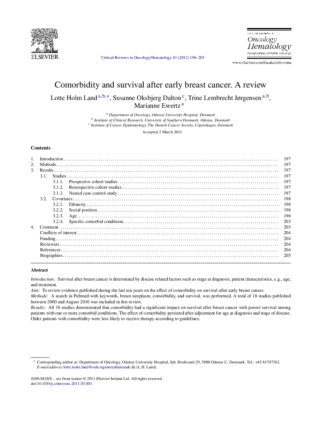 عکس صفحه اول مقاله: Comorbidity and survival after early breast cancer. A review Comorbidity and survival after early breast cancer. A review