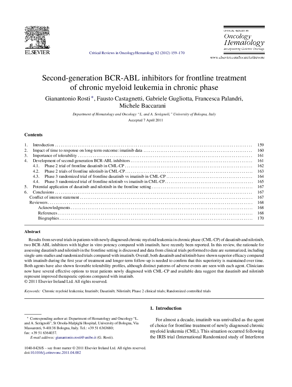 عکس صفحه اول مقاله: Second-generation BCR-ABL inhibitors for frontline treatment of chronic myeloid leukemia in chronic phase Second-generation BCR-ABL inhibitors for frontline treatment of chronic myeloid leukemia in chronic phase