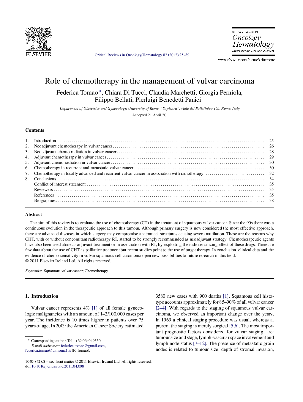 Role of chemotherapy in the management of vulvar carcinoma