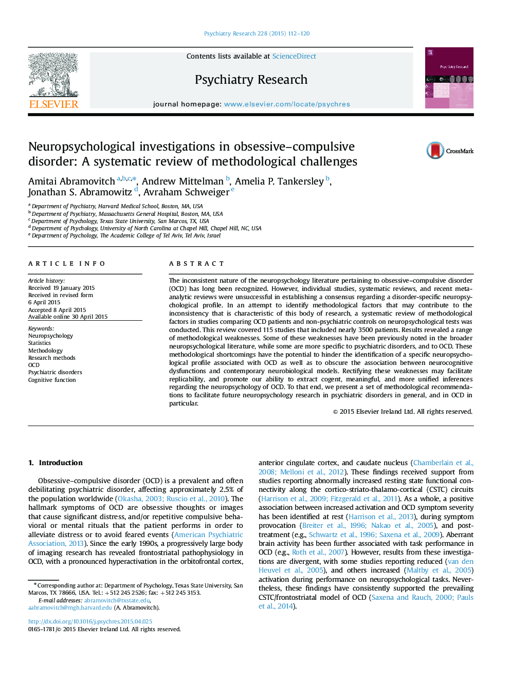 Neuropsychological investigations in obsessive–compulsive disorder: A systematic review of methodological challenges