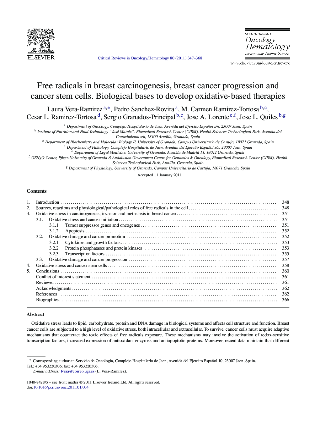 Free radicals in breast carcinogenesis, breast cancer progression and cancer stem cells. Biological bases to develop oxidative-based therapies