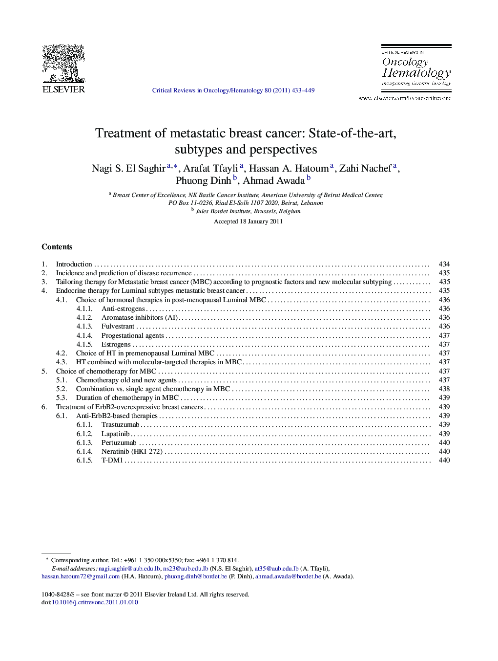 Treatment of metastatic breast cancer: State-of-the-art, subtypes and perspectives