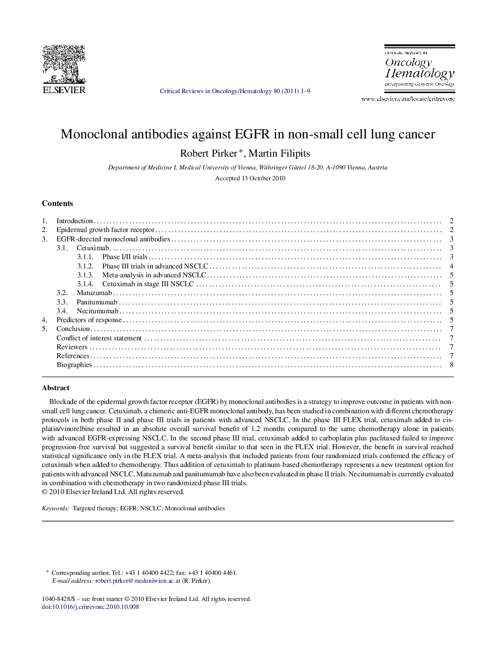 Monoclonal antibodies against EGFR in non-small cell lung cancer