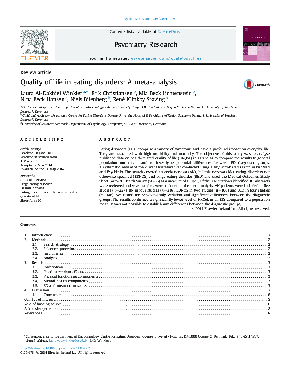 Quality of life in eating disorders: A meta-analysis