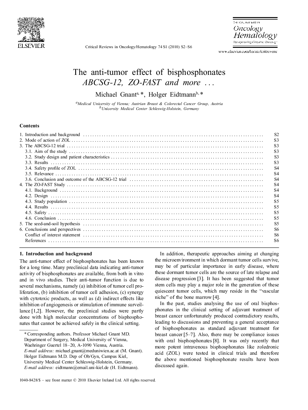 The anti-tumor effect of bisphosphonates ABCSG-12, ZO-FAST and more â¦
