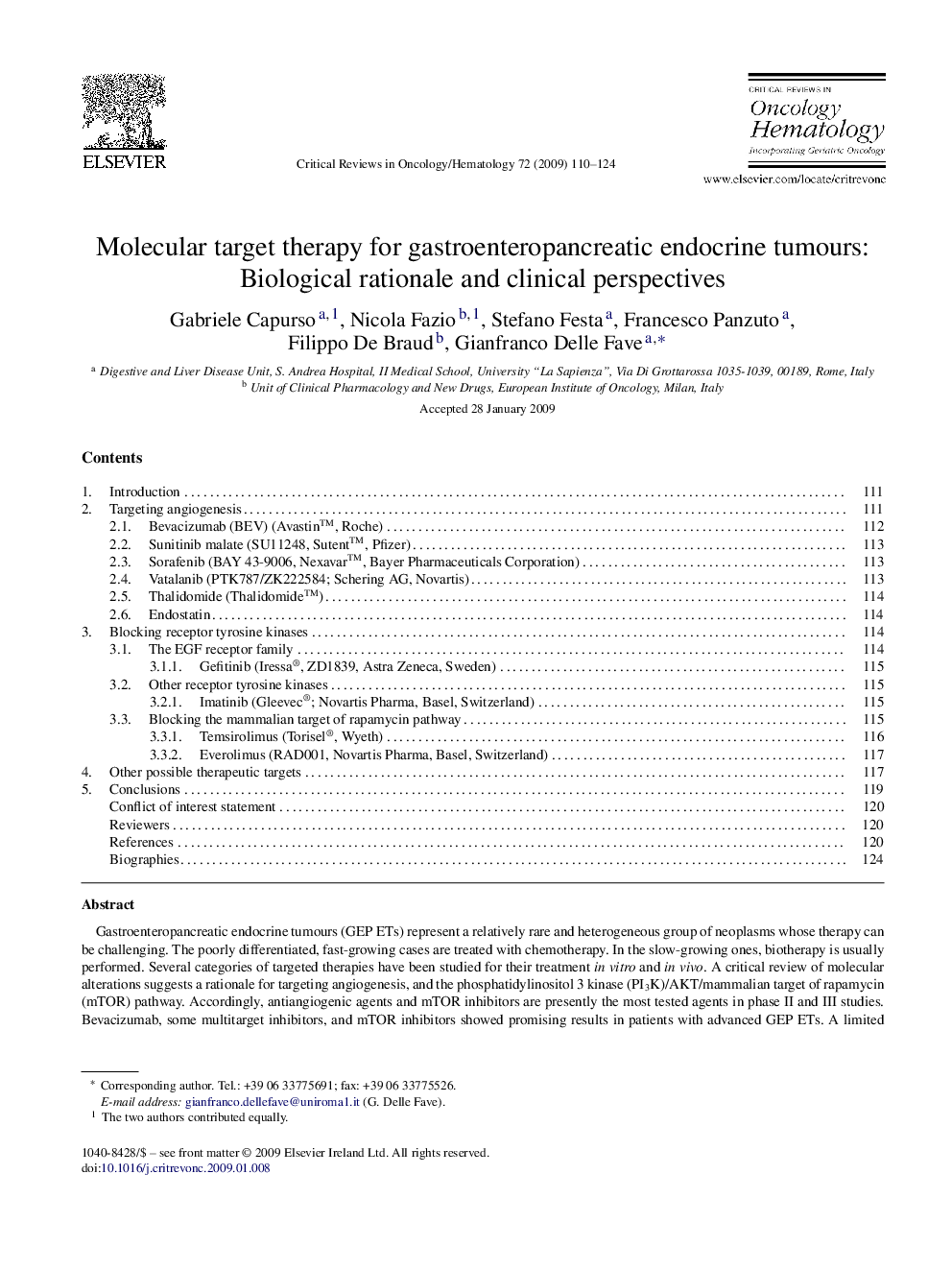 Molecular target therapy for gastroenteropancreatic endocrine tumours: Biological rationale and clinical perspectives