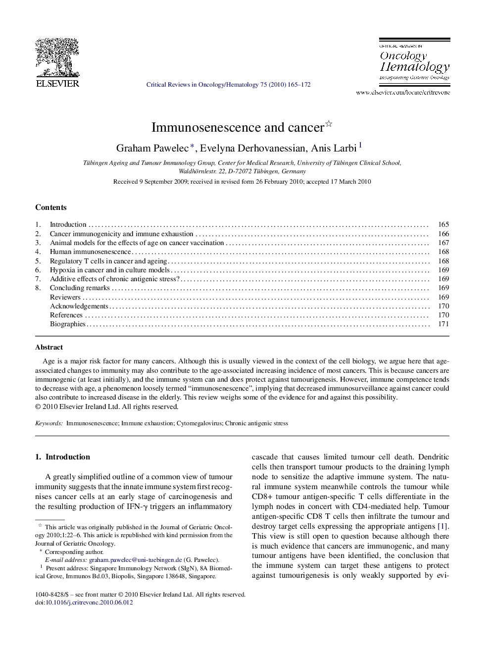 Immunosenescence and cancer 