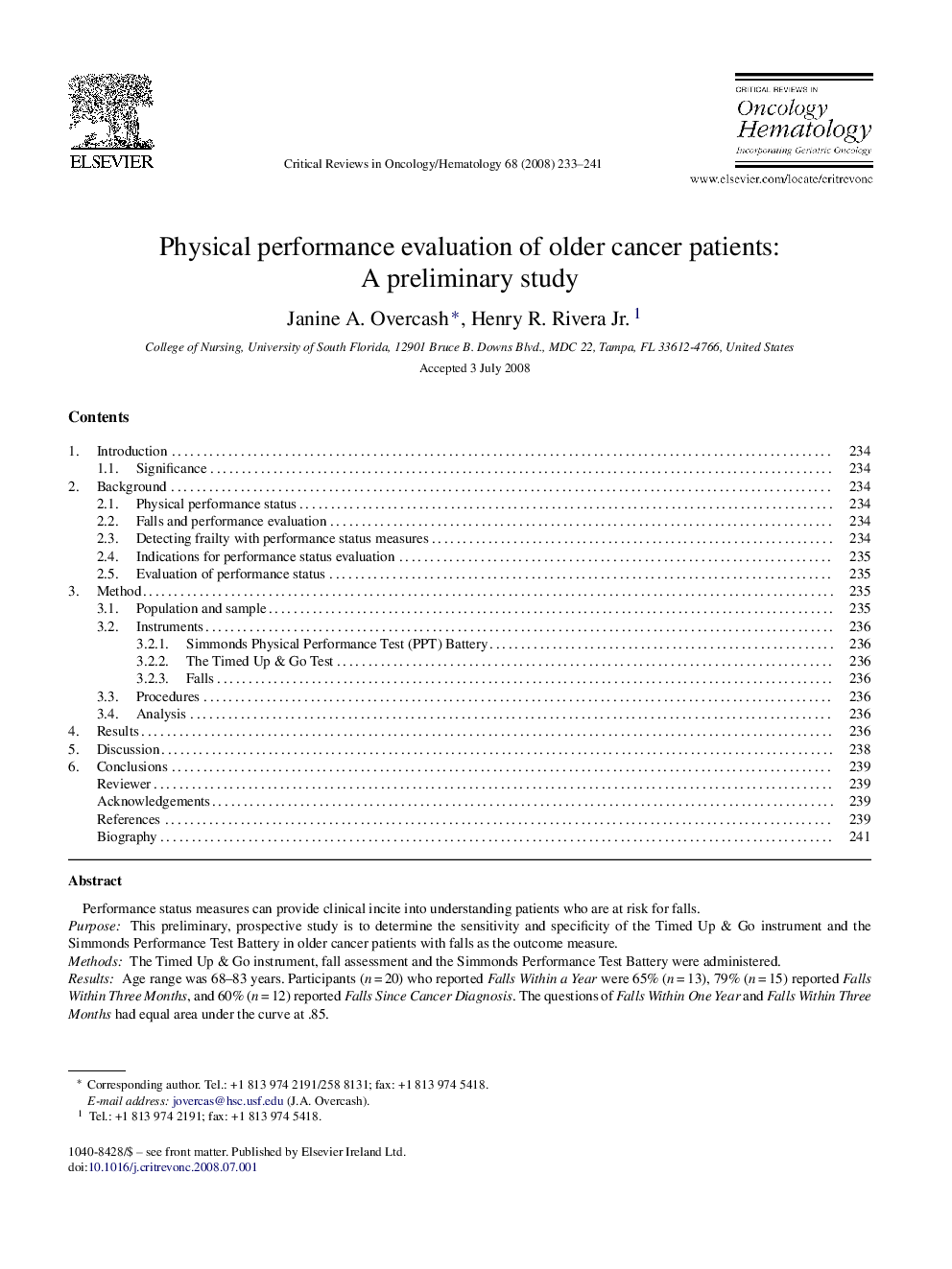 عکس صفحه اول مقاله: Physical performance evaluation of older cancer patients: A preliminary study Physical performance evaluation of older cancer patients: A preliminary study