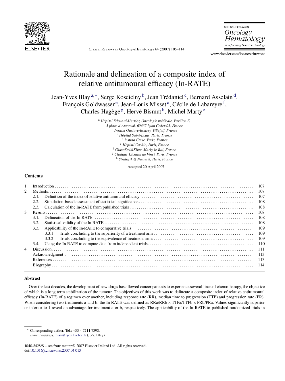 Rationale and delineation of a composite index of relative antitumoural efficacy (In-RATE)