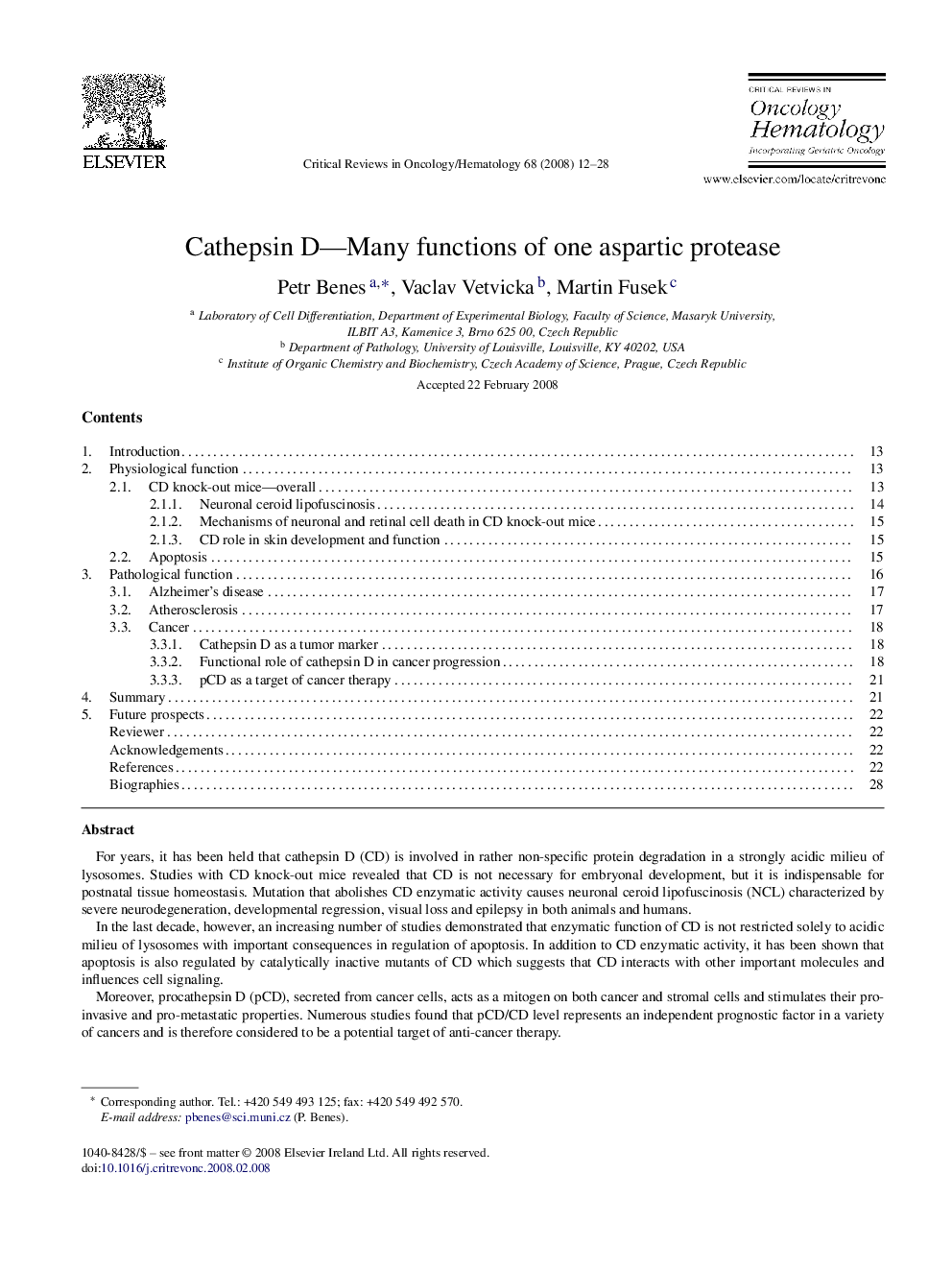 Cathepsin D—Many functions of one aspartic protease