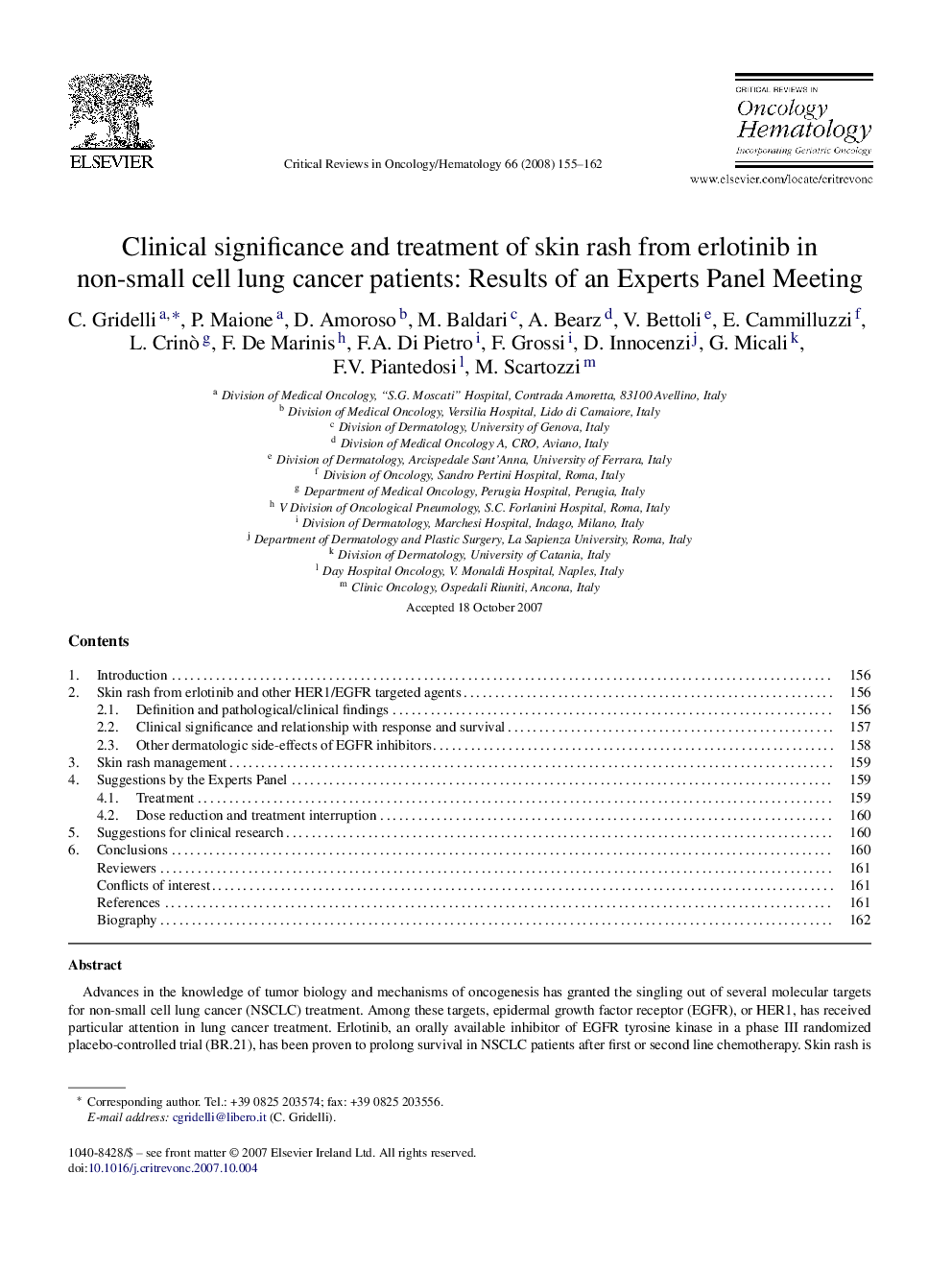 Clinical significance and treatment of skin rash from erlotinib in non-small cell lung cancer patients: Results of an Experts Panel Meeting