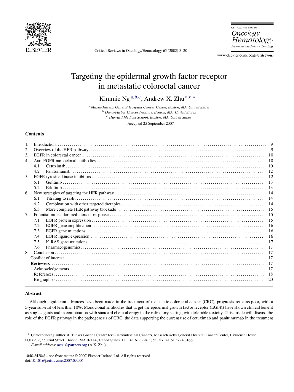 Targeting the epidermal growth factor receptor in metastatic colorectal cancer