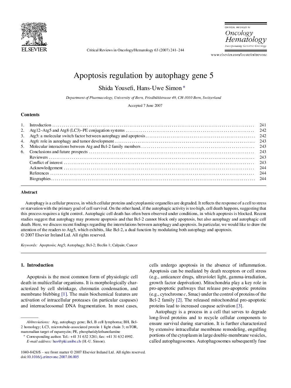 Apoptosis regulation by autophagy gene 5