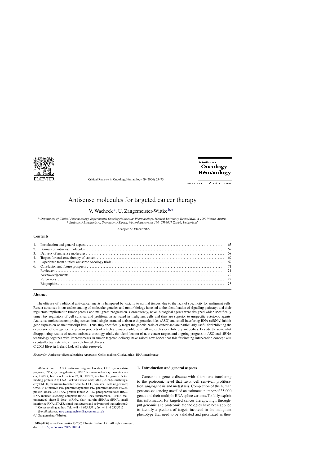 Antisense molecules for targeted cancer therapy