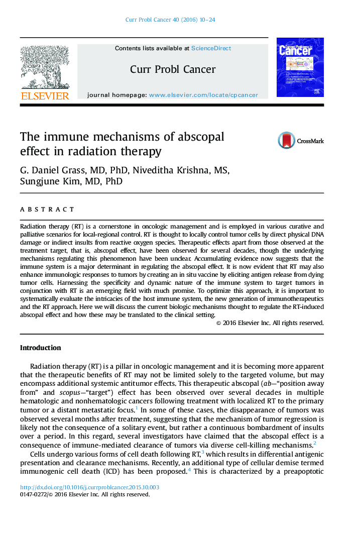 The immune mechanisms of abscopal effect in radiation therapy