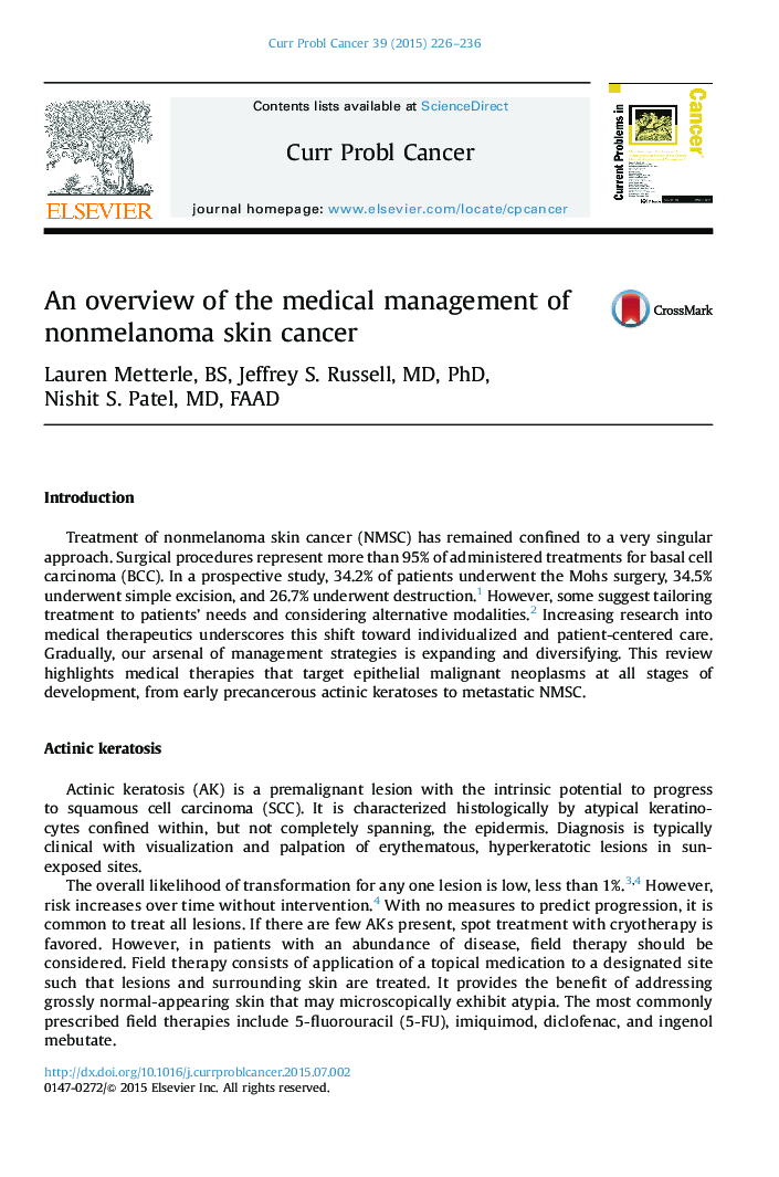 An overview of the medical management of nonmelanoma skin cancer