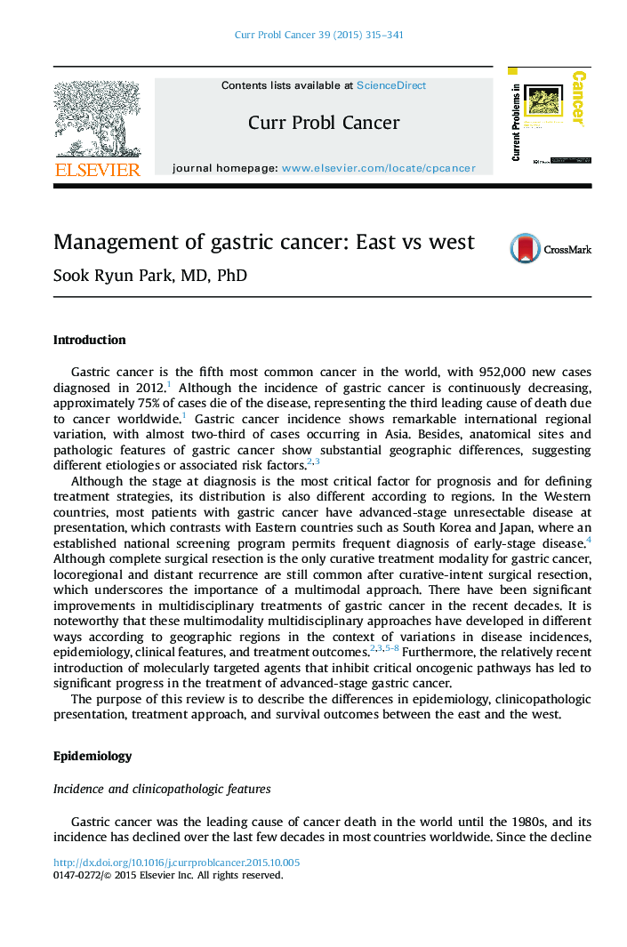 Management of gastric cancer: East vs west