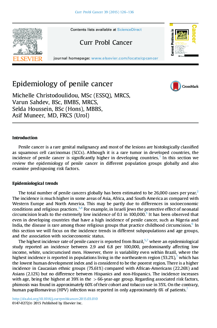 Epidemiology of penile cancer