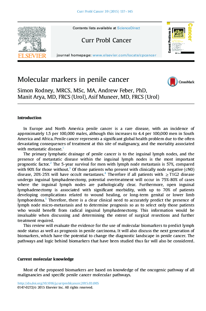 Molecular markers in penile cancer