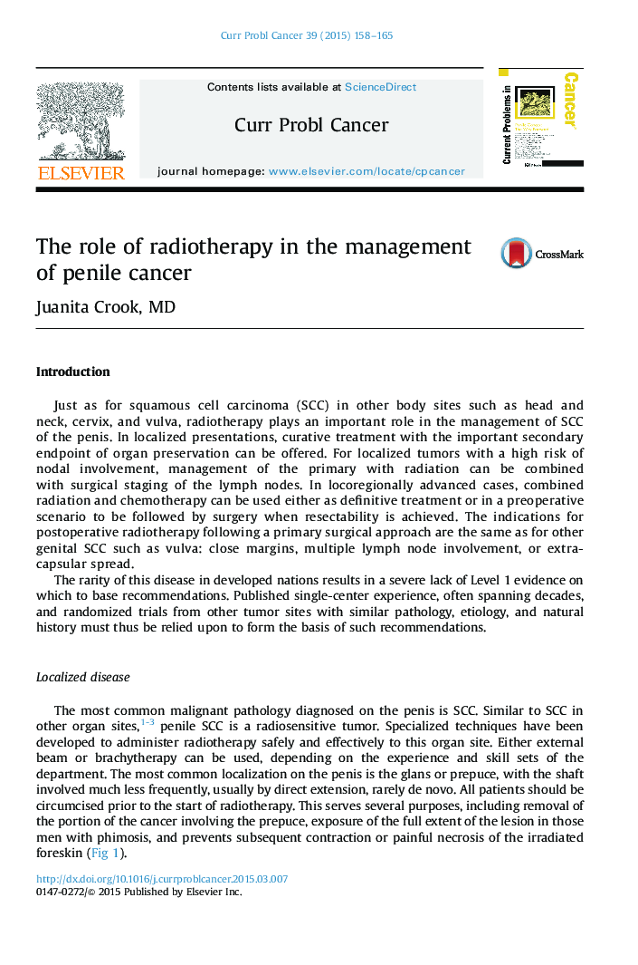 The role of radiotherapy in the management of penile cancer