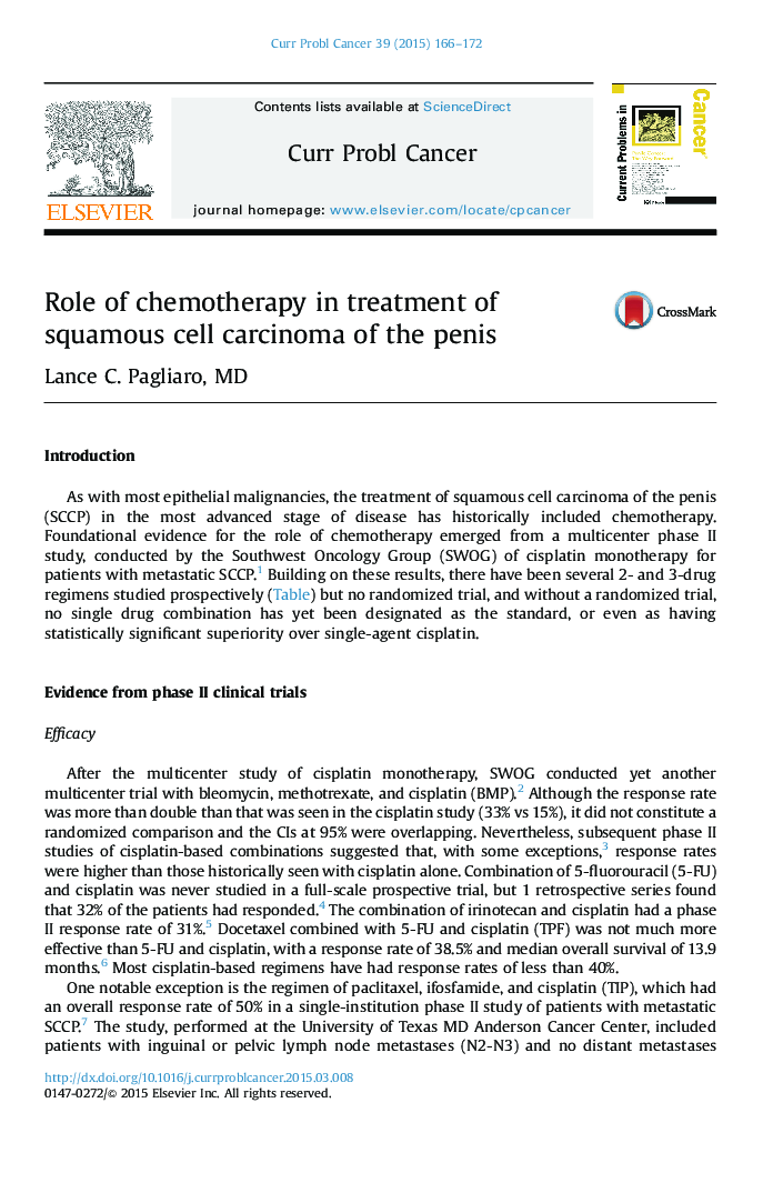 Role of chemotherapy in treatment of squamous cell carcinoma of the penis