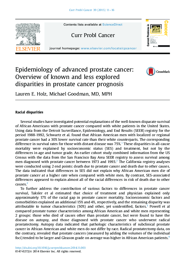 Epidemiology of advanced prostate cancer: Overview of known and less explored disparities in prostate cancer prognosis