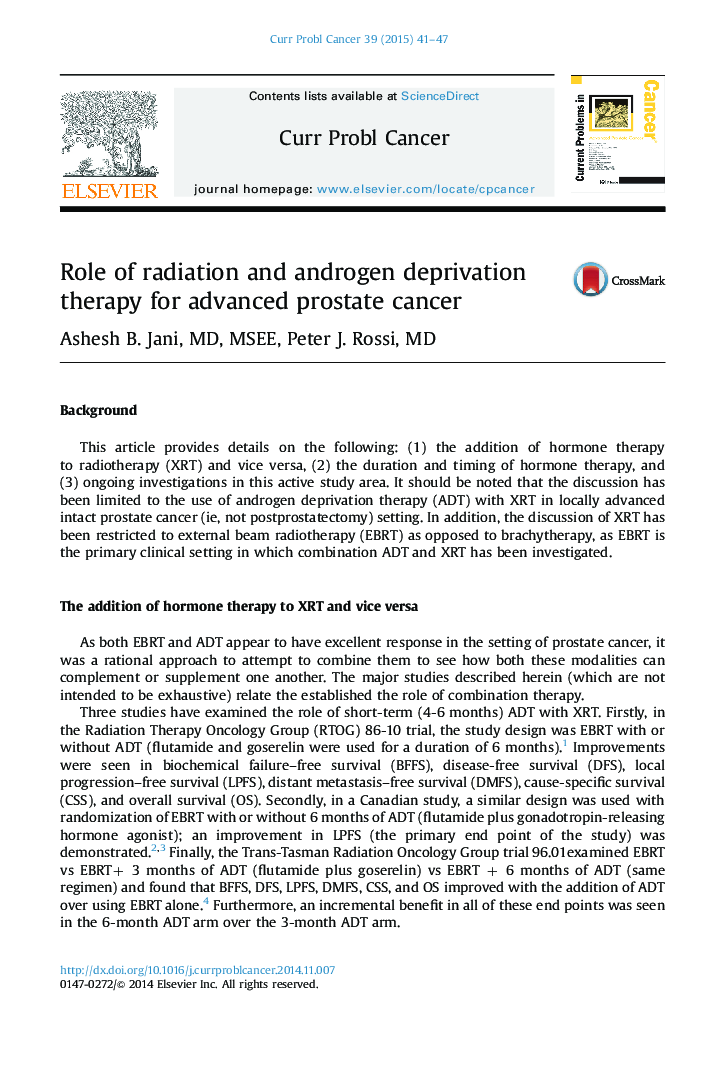 Role of radiation and androgen deprivation therapy for advanced prostate cancer