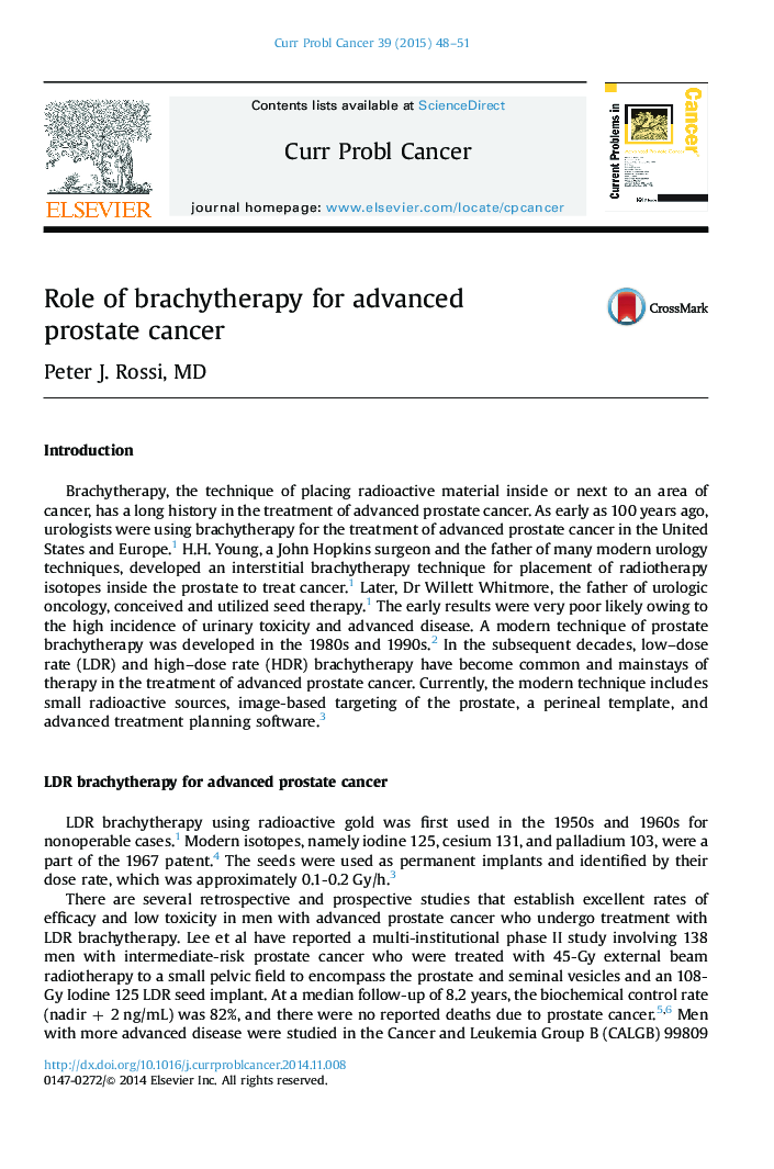 Role of brachytherapy for advanced prostate cancer