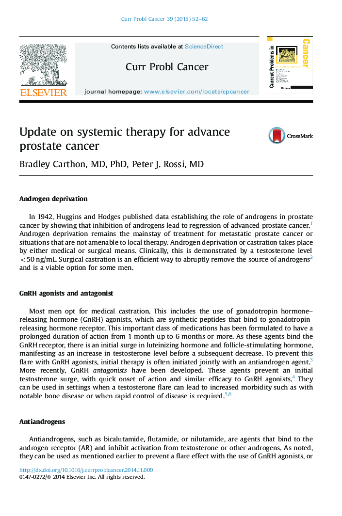 Update on systemic therapy for advance prostate cancer