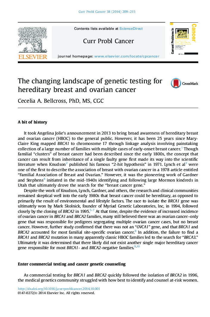 The changing landscape of genetic testing for hereditary breast and ovarian cancer