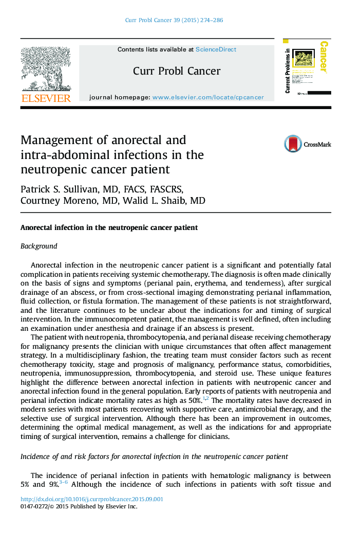 Management of anorectal and intra-abdominal infections in the neutropenic cancer patient
