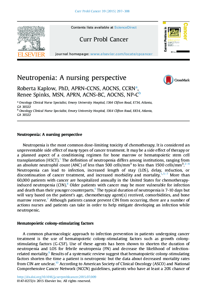 Neutropenia: A nursing perspective