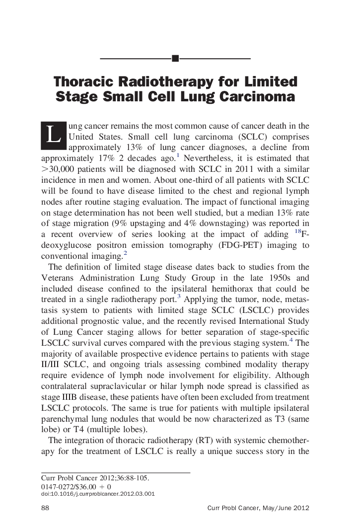 Thoracic Radiotherapy for Limited Stage Small Cell Lung Carcinoma