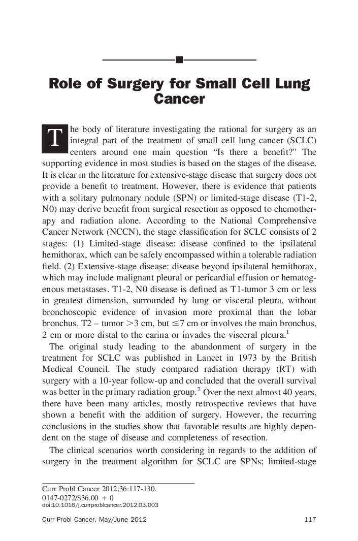 Role of Surgery for Small Cell Lung Cancer