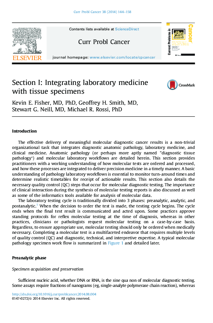 Section I: Integrating laboratory medicine with tissue specimens