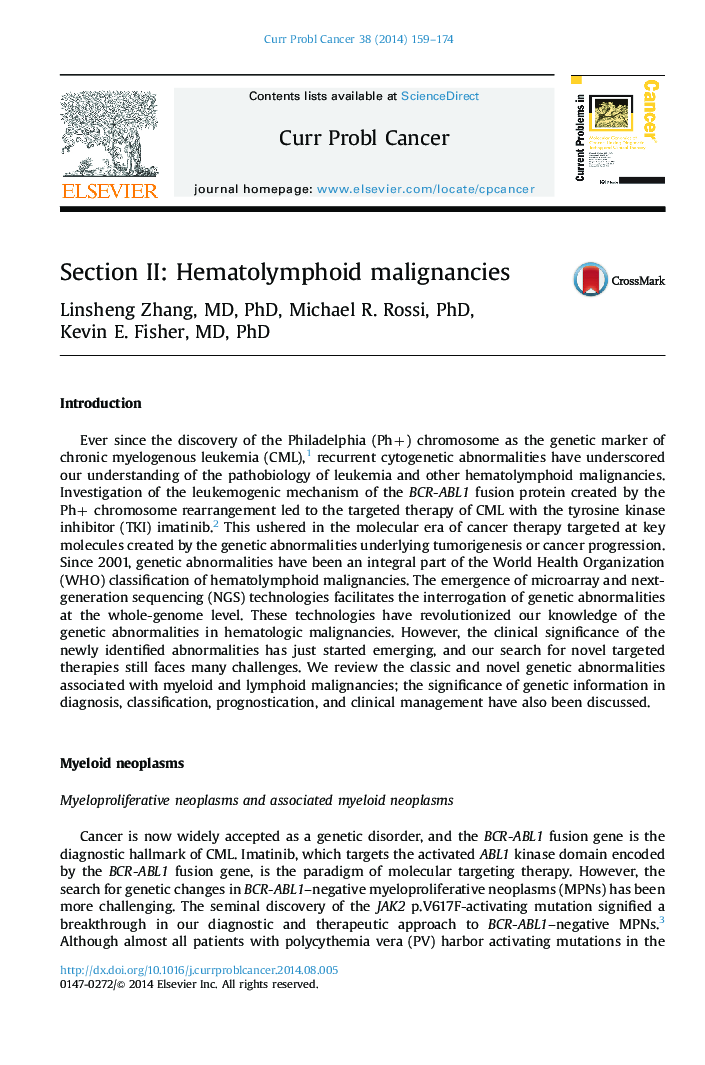 Section II: Hematolymphoid malignancies