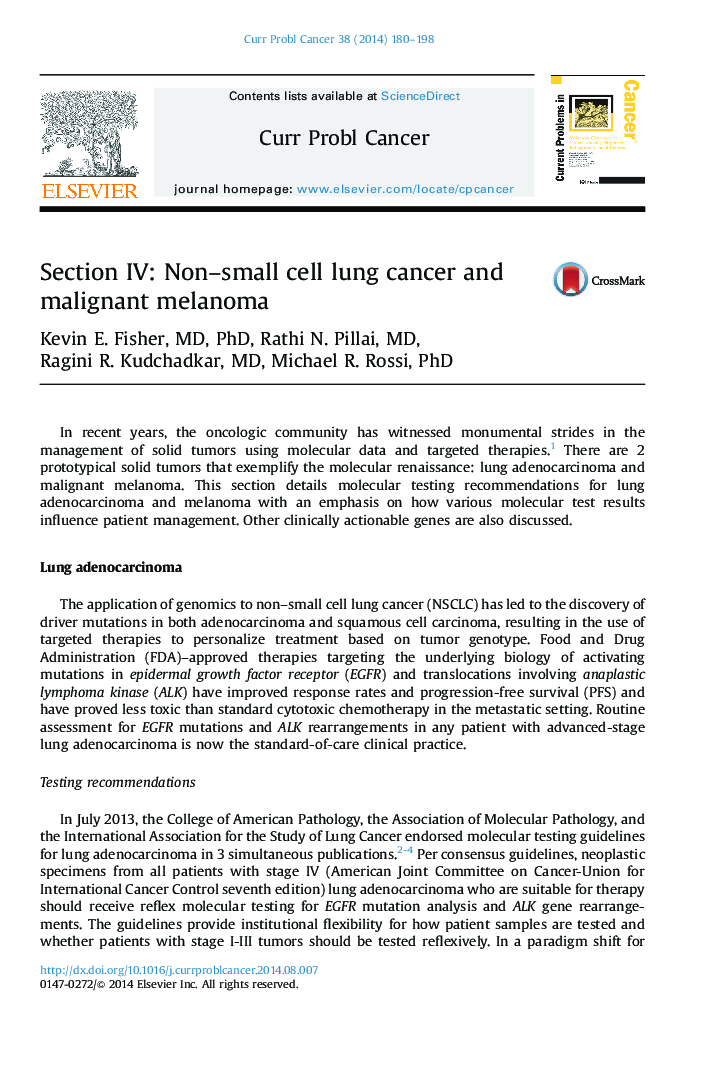 Section IV: Non-small cell lung cancer and malignant melanoma