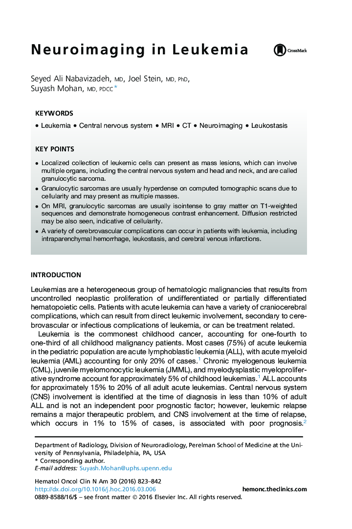 Neuroimaging in Leukemia