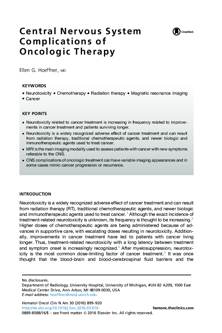 Central Nervous System Complications of Oncologic Therapy