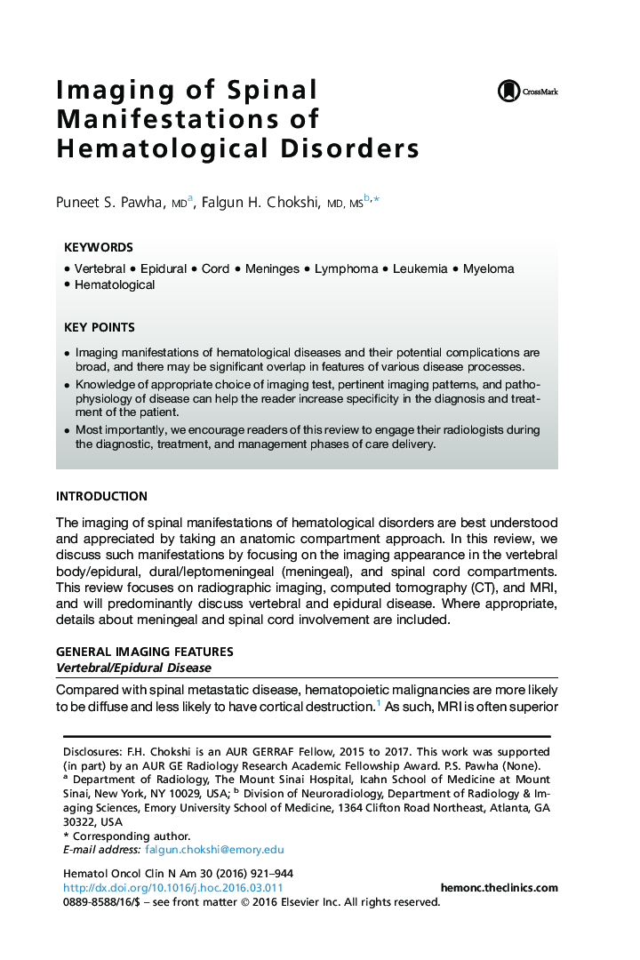 Imaging of Spinal Manifestations of Hematological Disorders