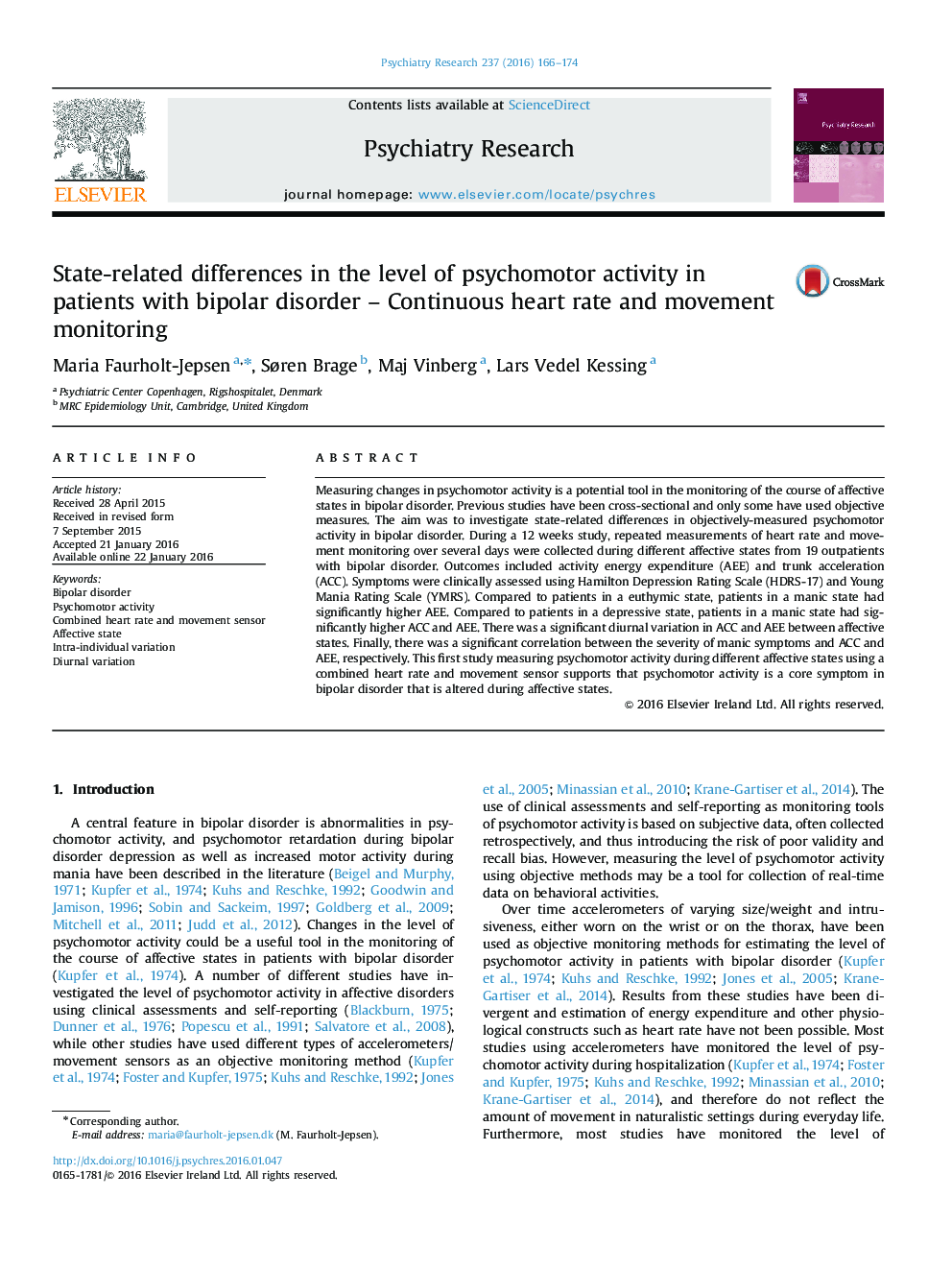 State-related differences in the level of psychomotor activity in patients with bipolar disorder – Continuous heart rate and movement monitoring