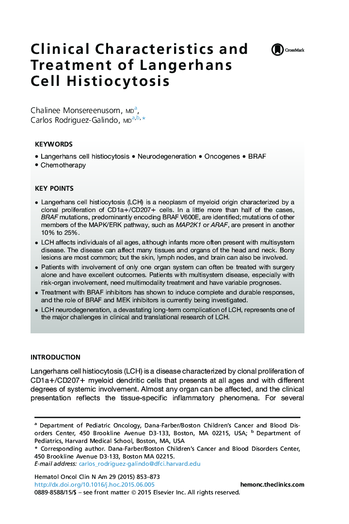 Clinical Characteristics and Treatment of Langerhans Cell Histiocytosis